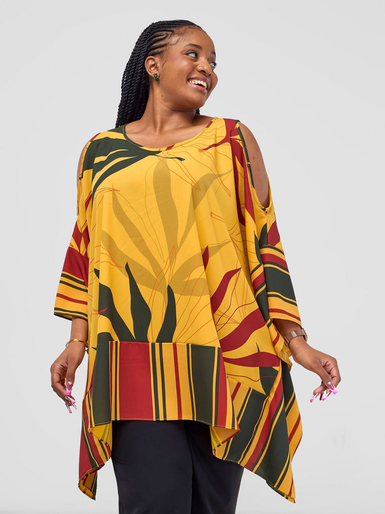 Vivo Kelemi Tunic Top - Mustard / Rust Leke Print - Shopzetu