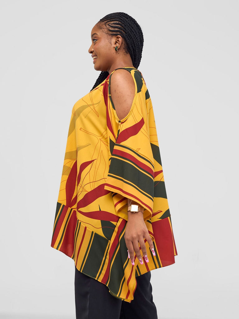 Vivo Kelemi Tunic Top - Mustard / Rust Leke Print - Shopzetu