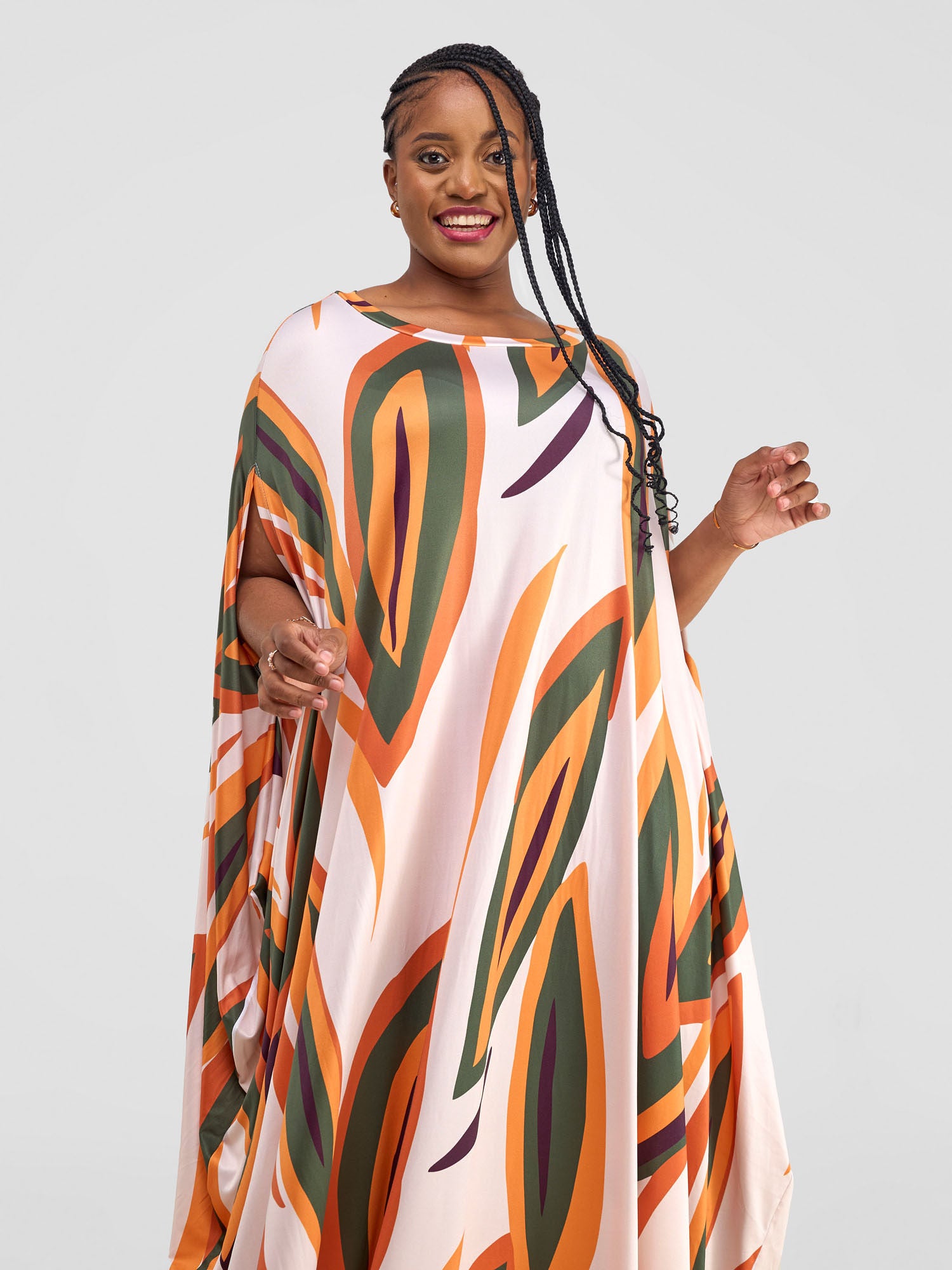 Vivo Kala Slit Maxi Dress - Taupe / Orange Bemba Print