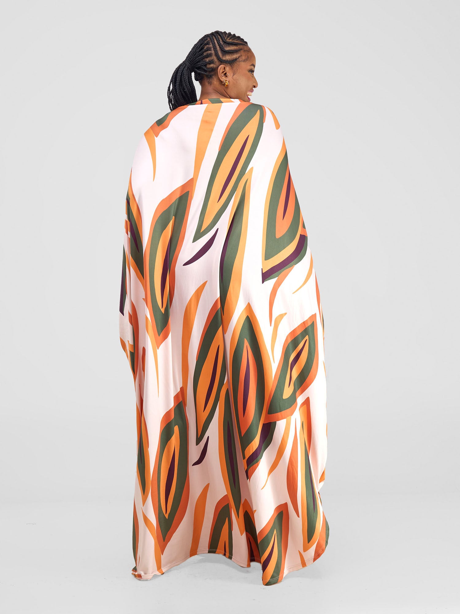 Vivo Kala Slit Maxi Dress - Taupe / Orange Bemba Print