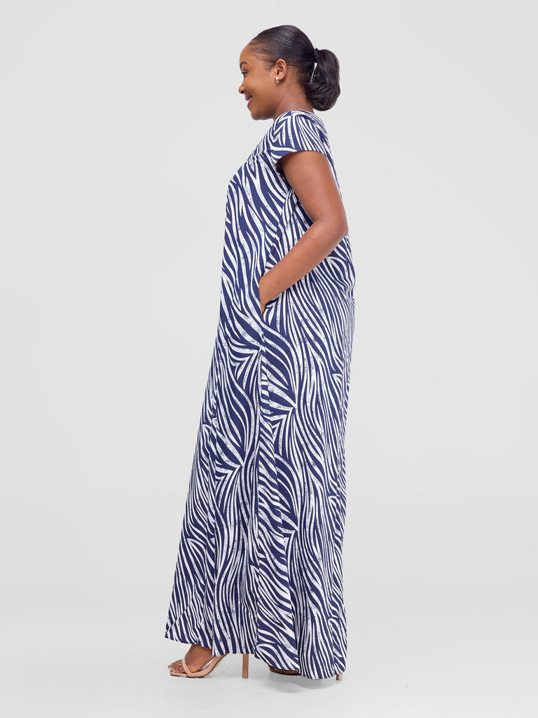 Vivo Sakari Cap Sleeve Maxi Dress - Navy / White Print
