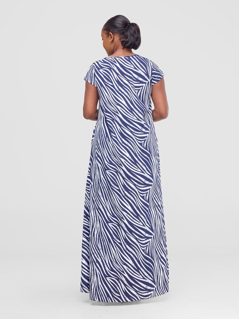 Vivo Sakari Cap Sleeve Maxi Dress - Navy / White Print