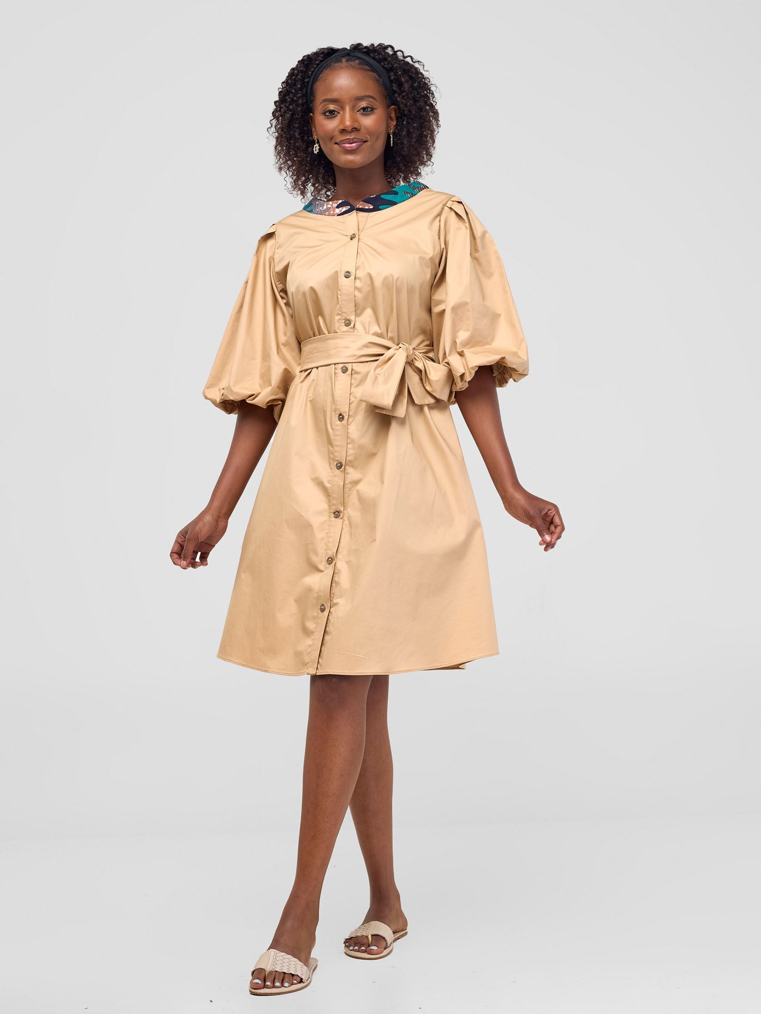 Safari Mali Bishop Sleeve Tent Dress - Khaki