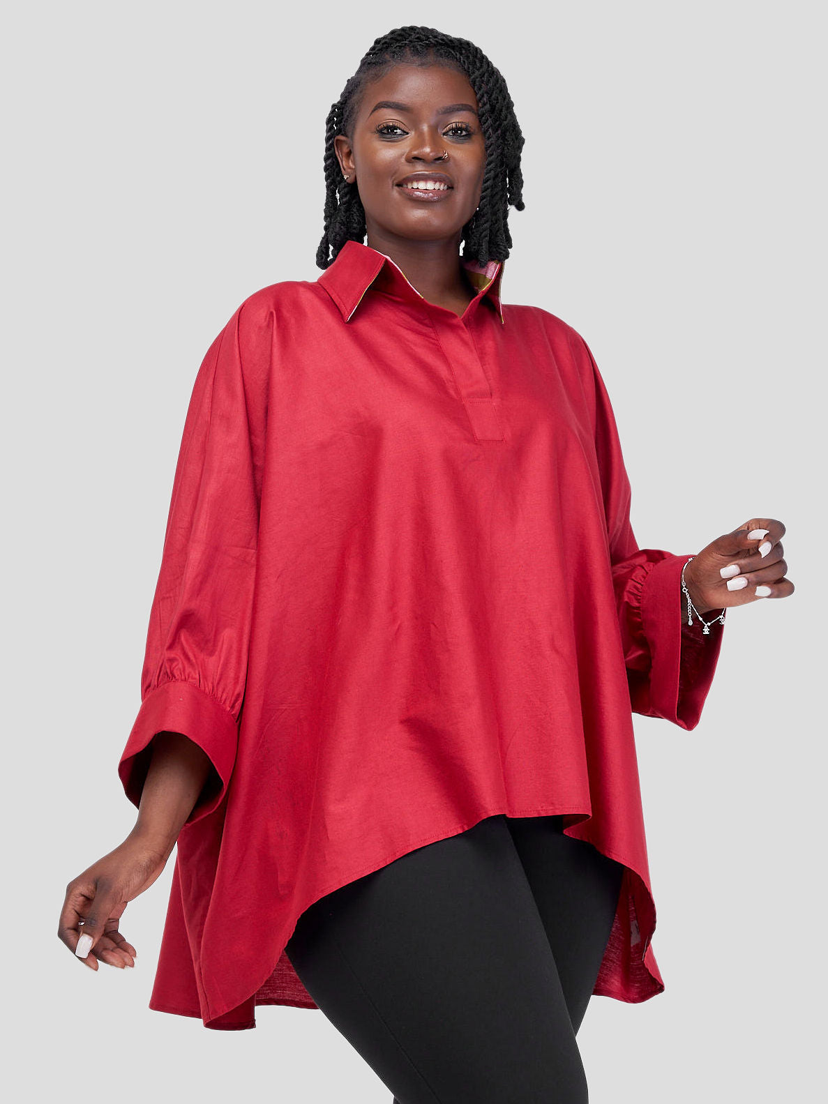 Safari Kikoy Tunic High Low Top  - Red