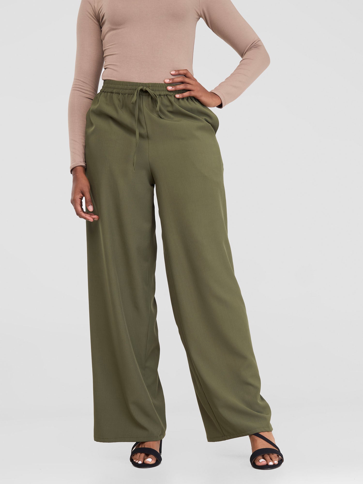 Vivo Zahari Drawstring Wide Leg Pants - Army Green