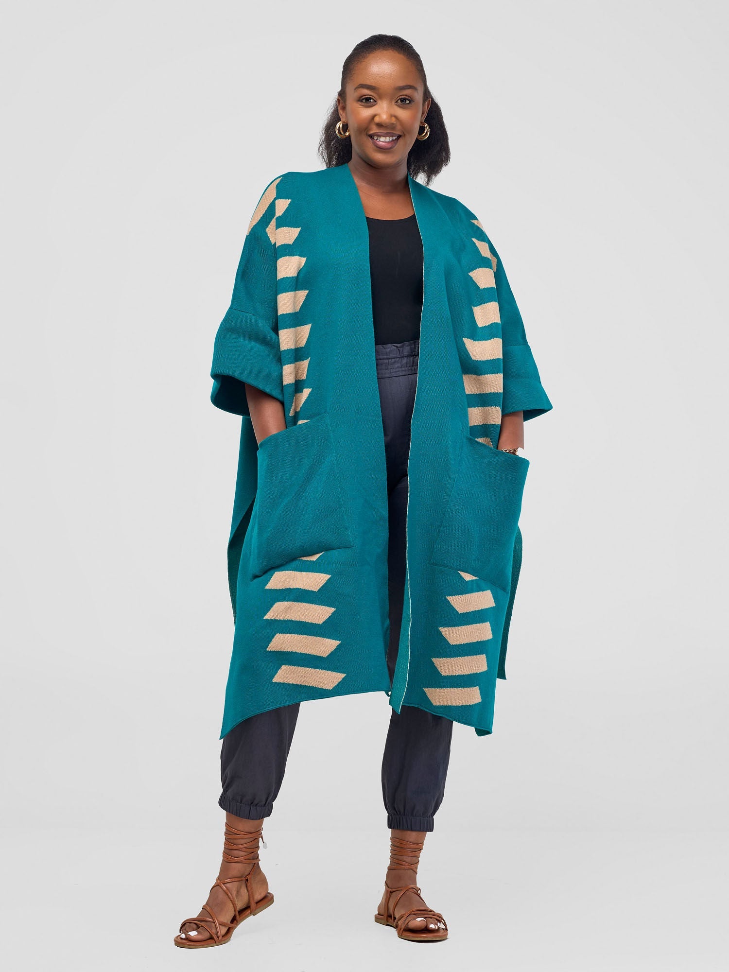 Safari Dila Poncho - Teal / Taupe