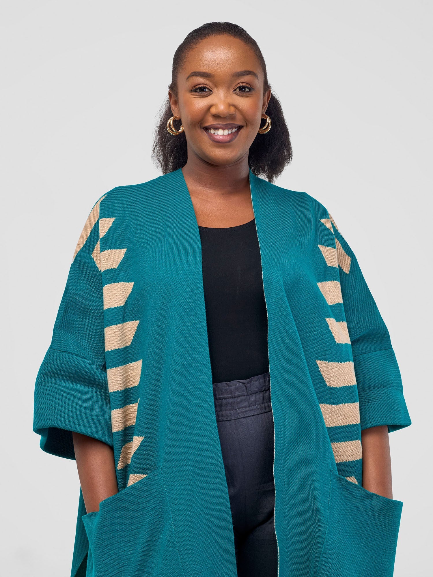 Safari Dila Poncho - Teal / Taupe