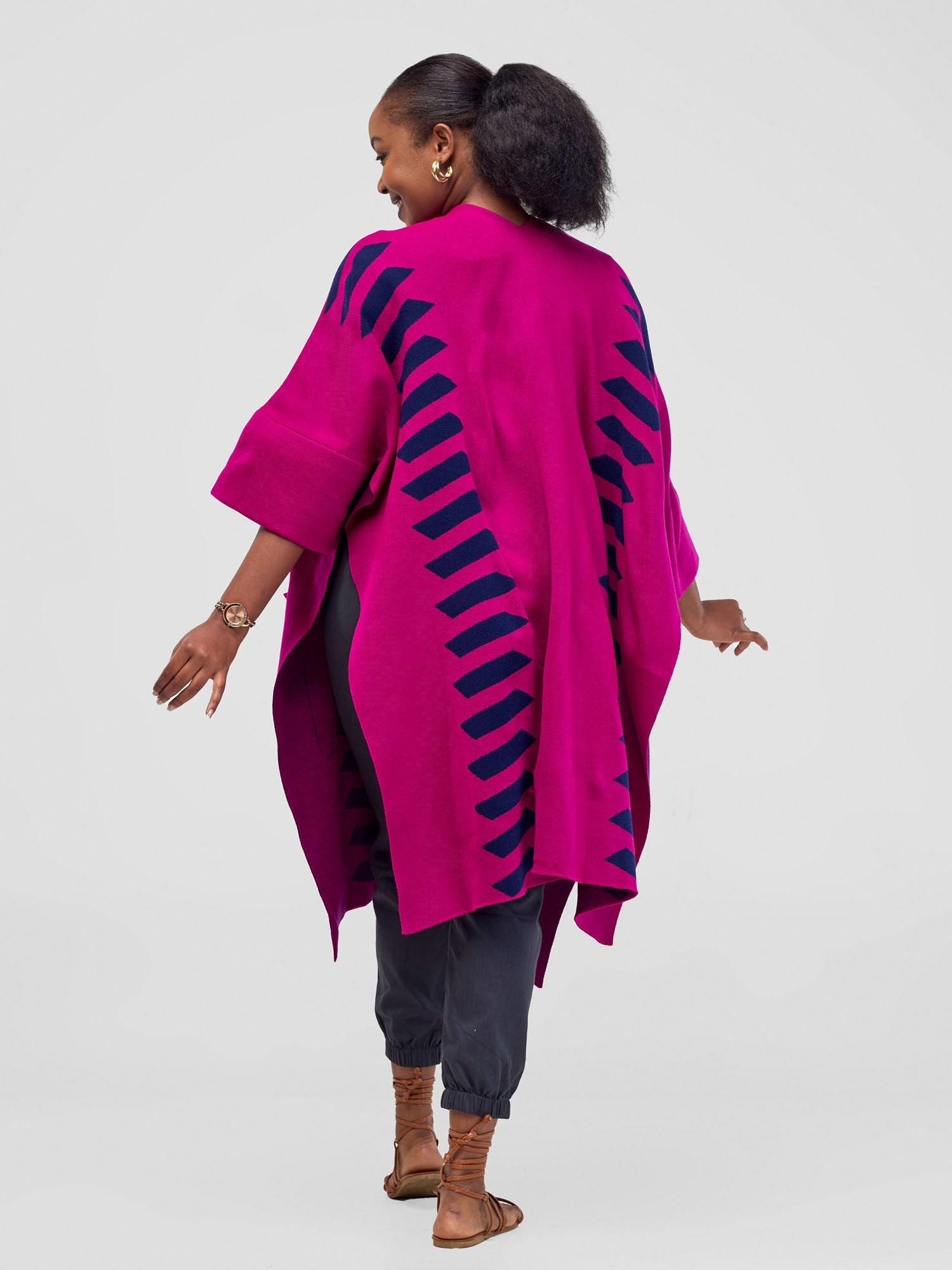 Safari Dila Poncho - Fuschia / Light Navy Blue