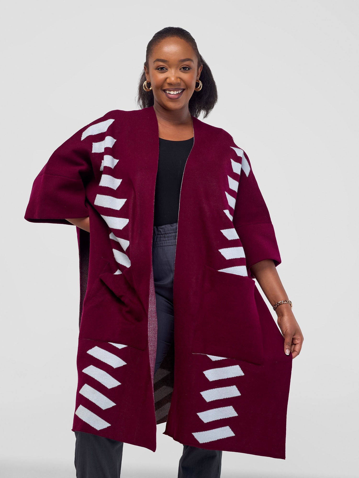 Safari Dila Poncho - Raspberry / Light Grey