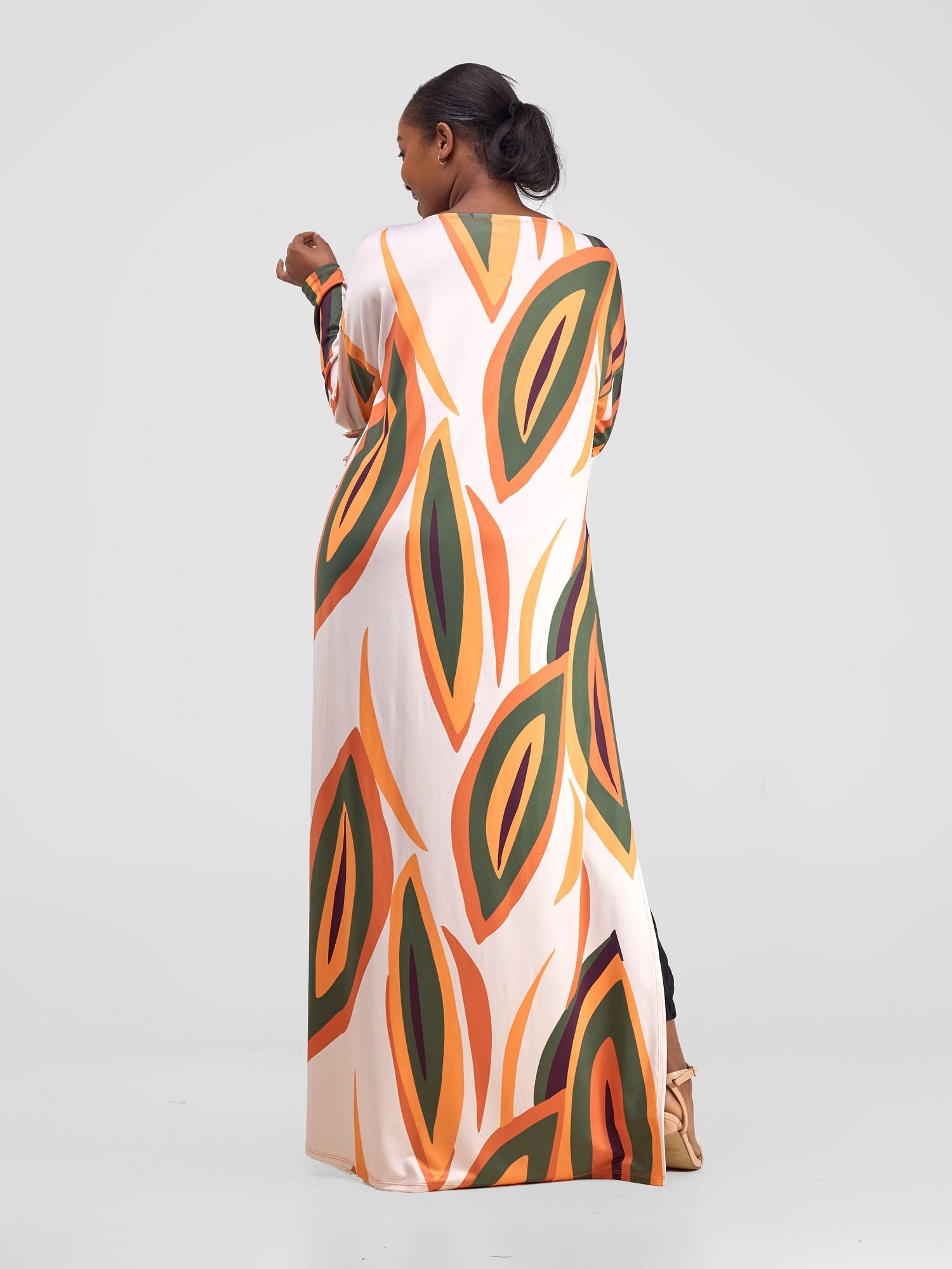 Vivo Kala Loose Maxi Top - Taupe / Orange Bemba Print