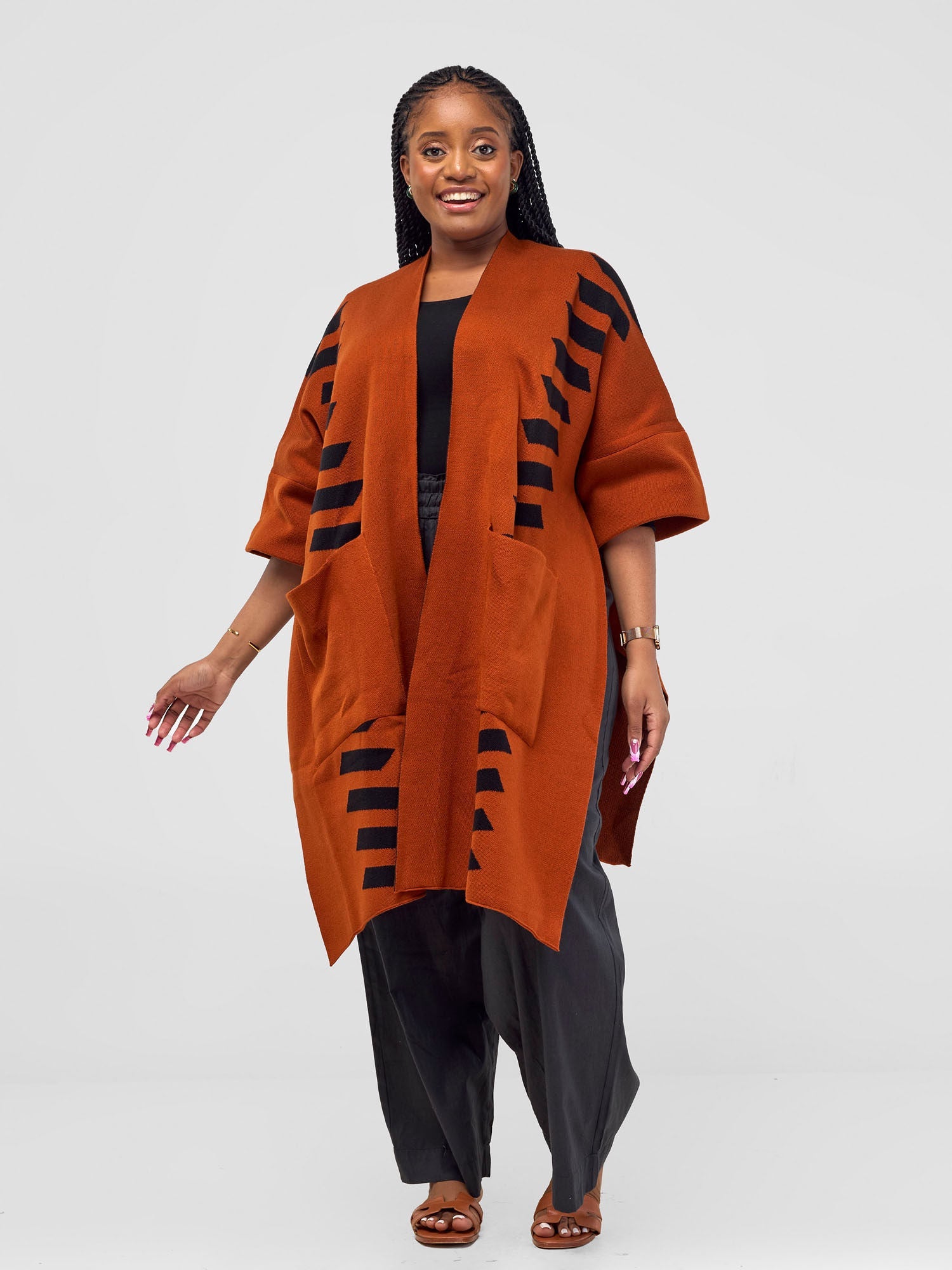 Safari Dila Poncho - Rust / Black