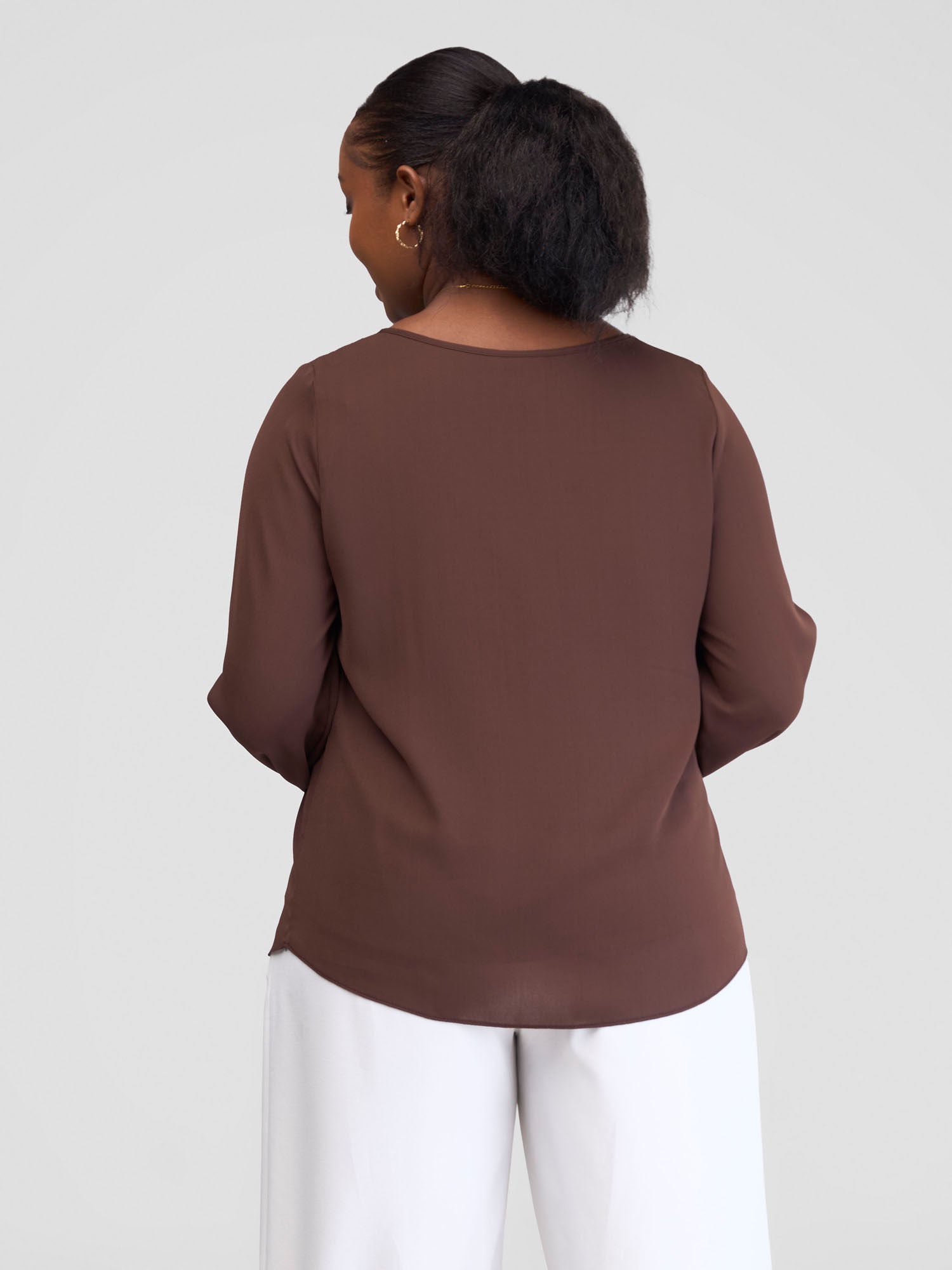 Vivo Basic Chiffon Bishop Sleeve Top (Double Layered) - Chocolate