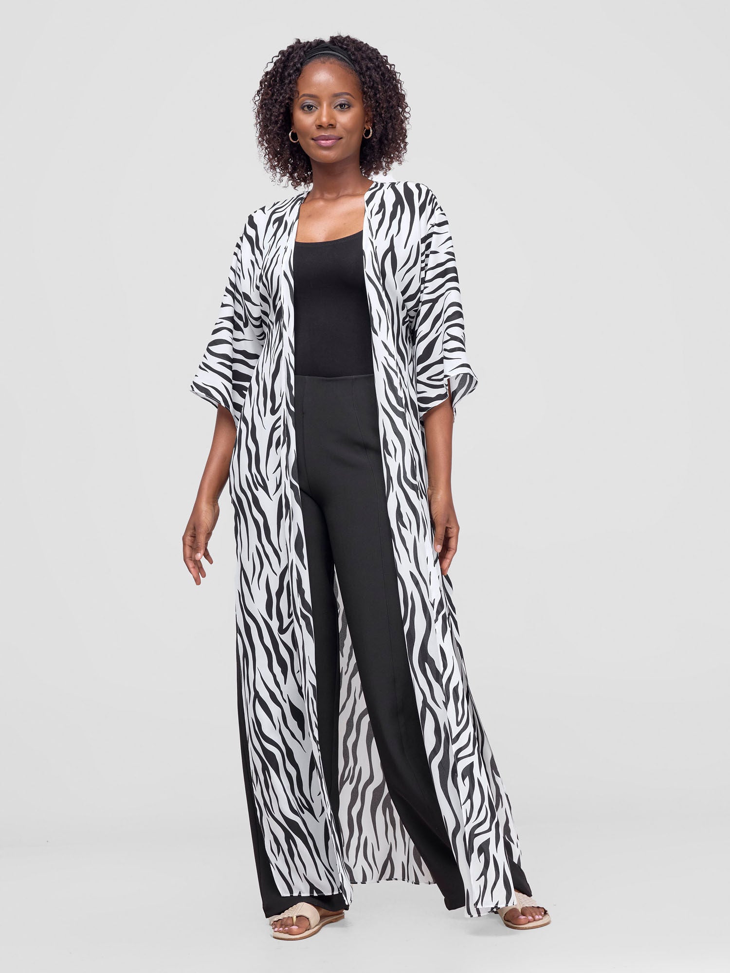 Vivo Basic Nandi High Slit Kimono -  Black / White Zondi Print