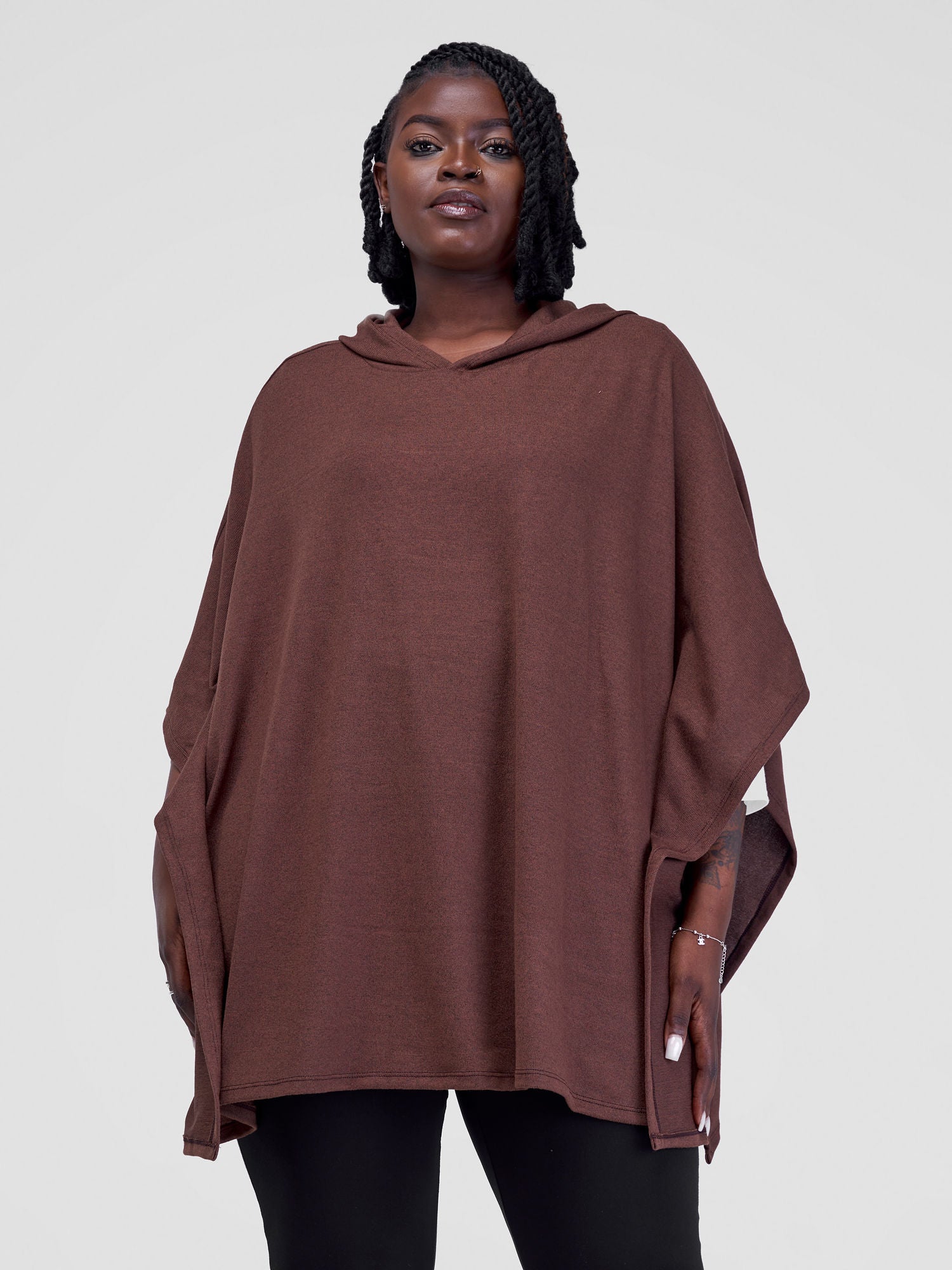 Vivo Jira Hooded Sweater Poncho Chocolate Vivo Fashion Group Kenya