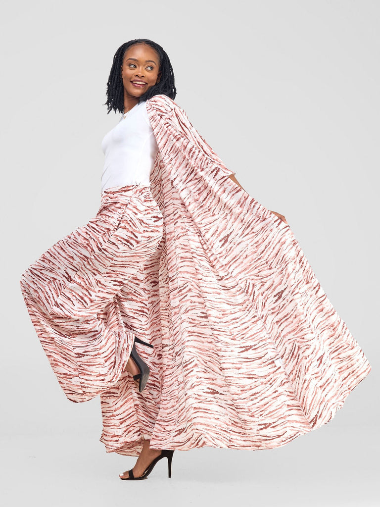 Vivo Basic Crepe Pants - Peach / White Print - Shopzetu