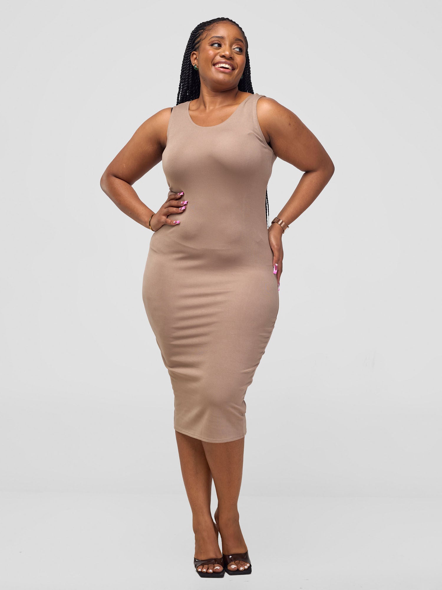 Vivo Basic Sleeveless Leila Bodycon Dress - Light Taupe