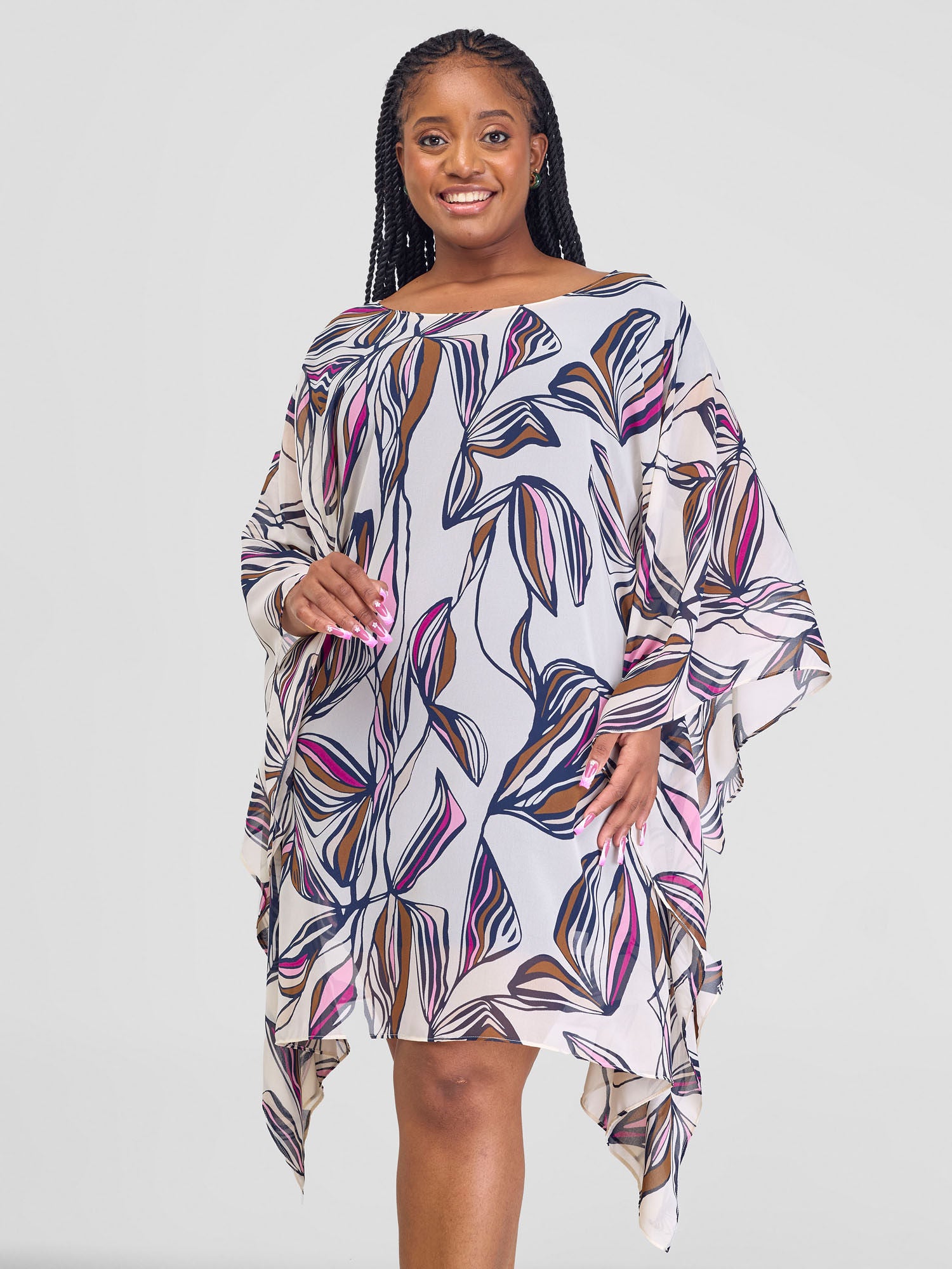 Vivo Basic Destiny Chiffon Top - Navy / Purple Print