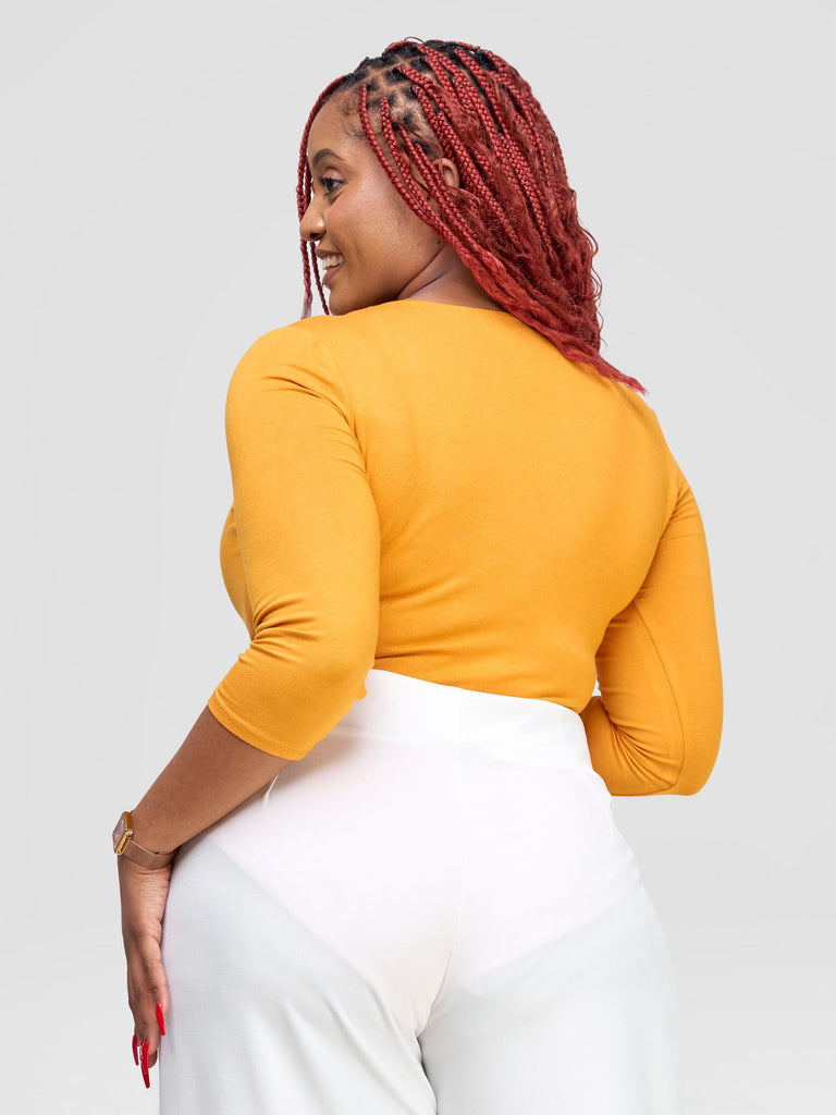 Vivo Basic 3/4 Sleeved Double Layered Bodysuit - Mustard