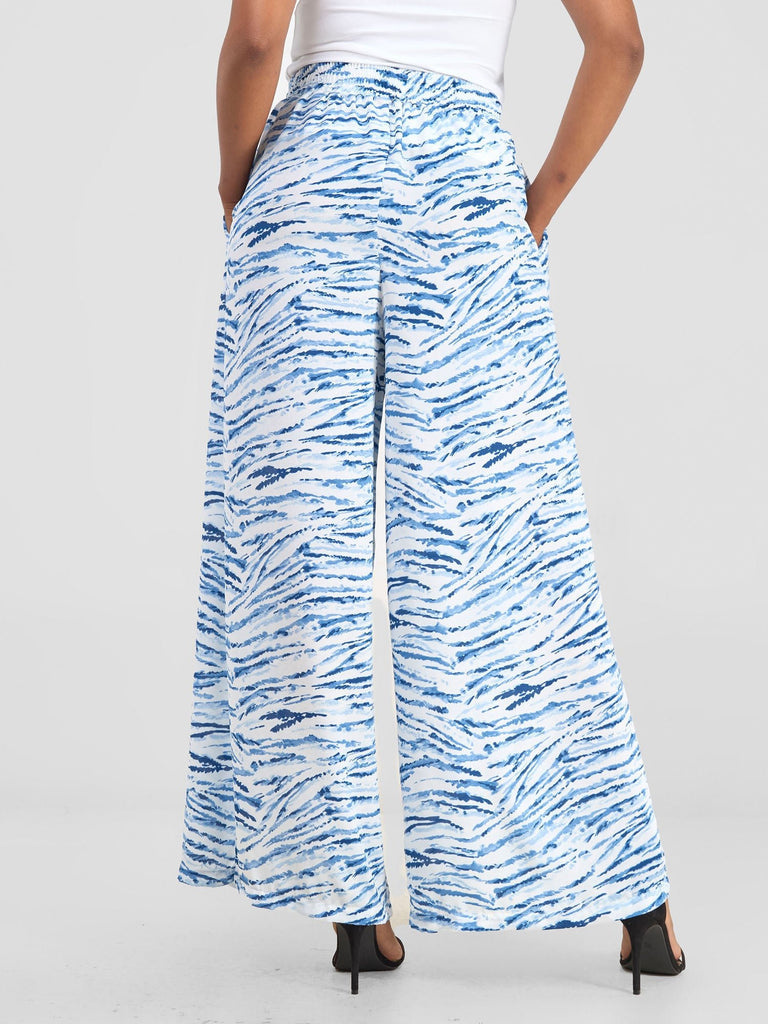 Vivo Basic Crepe Pants - Blue / White Print - Shopzetu