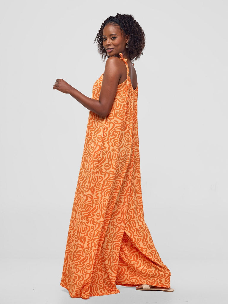 Vivo Maisha Strappy Jumpsuit Cover Up - Orange/Peach Print - Shopzetu
