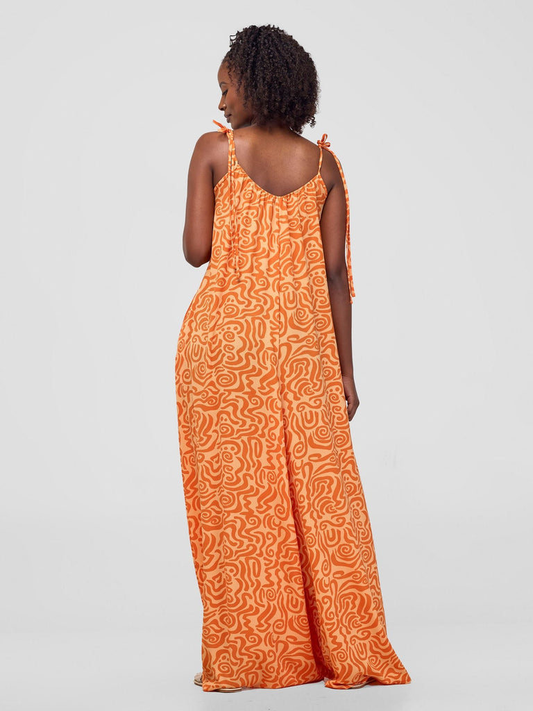 Vivo Maisha Strappy Jumpsuit Cover Up - Orange/Peach Print - Shopzetu