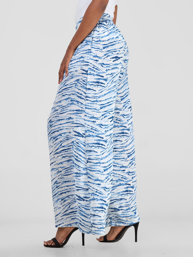 Vivo Basic Crepe Pants - Blue / White Print - Shopzetu