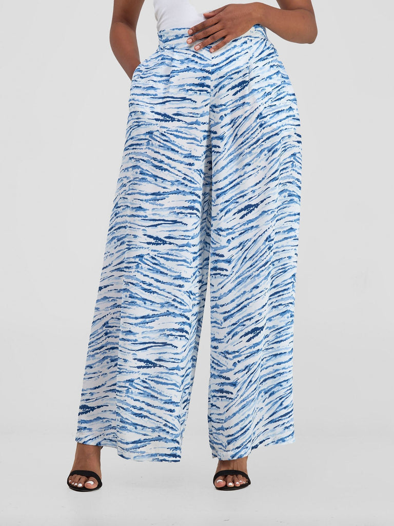 Vivo Basic Crepe Pants - Blue / White Print - Shopzetu