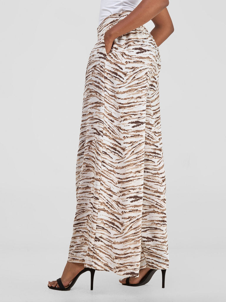 Vivo Basic Crepe Pants - Brown / White Print - Shopzetu