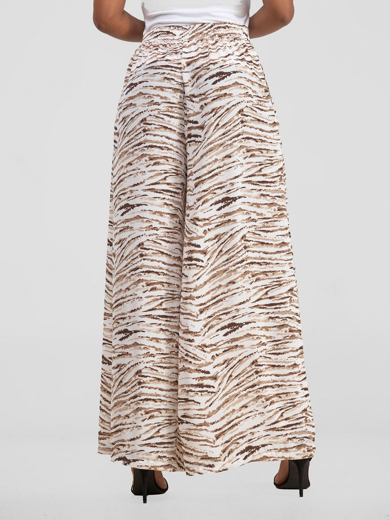 Vivo Basic Crepe Pants - Brown / White Print - Shopzetu