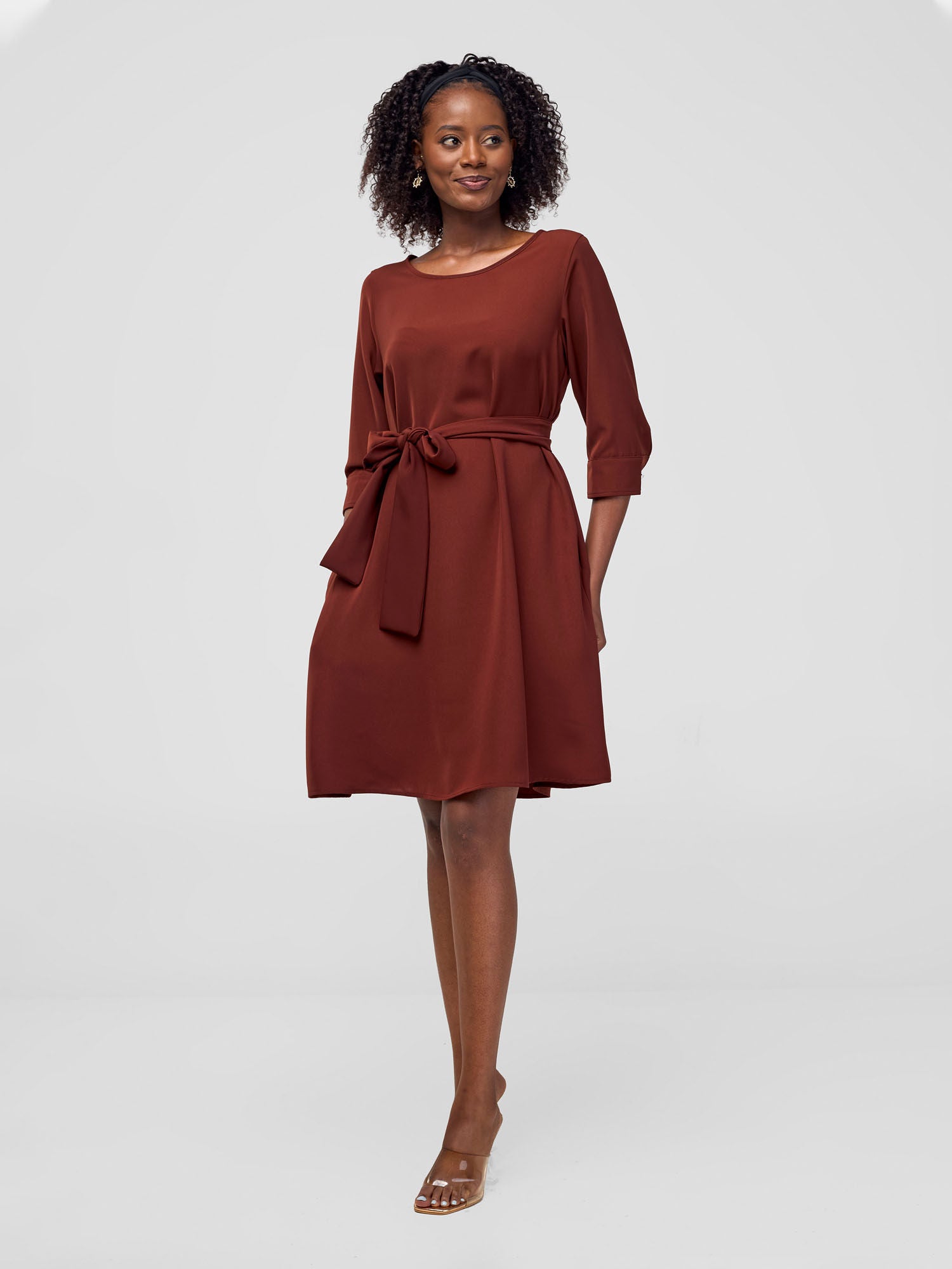 Vivo Tatili 3/4 Sleeve Tent Dress - Brown