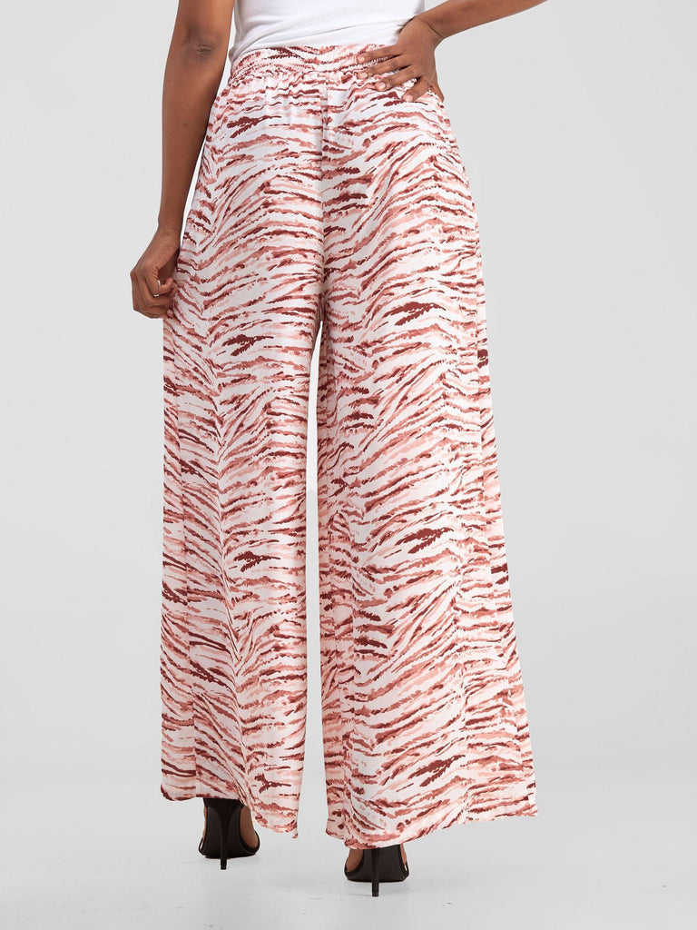 Vivo Basic Crepe Pants - Peach / White Print - Shopzetu