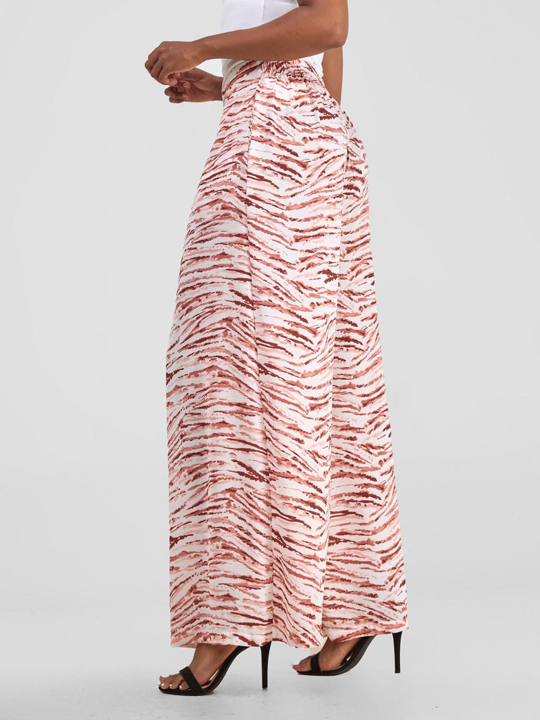 Vivo Basic Crepe Pants - Peach / White Print - Shopzetu