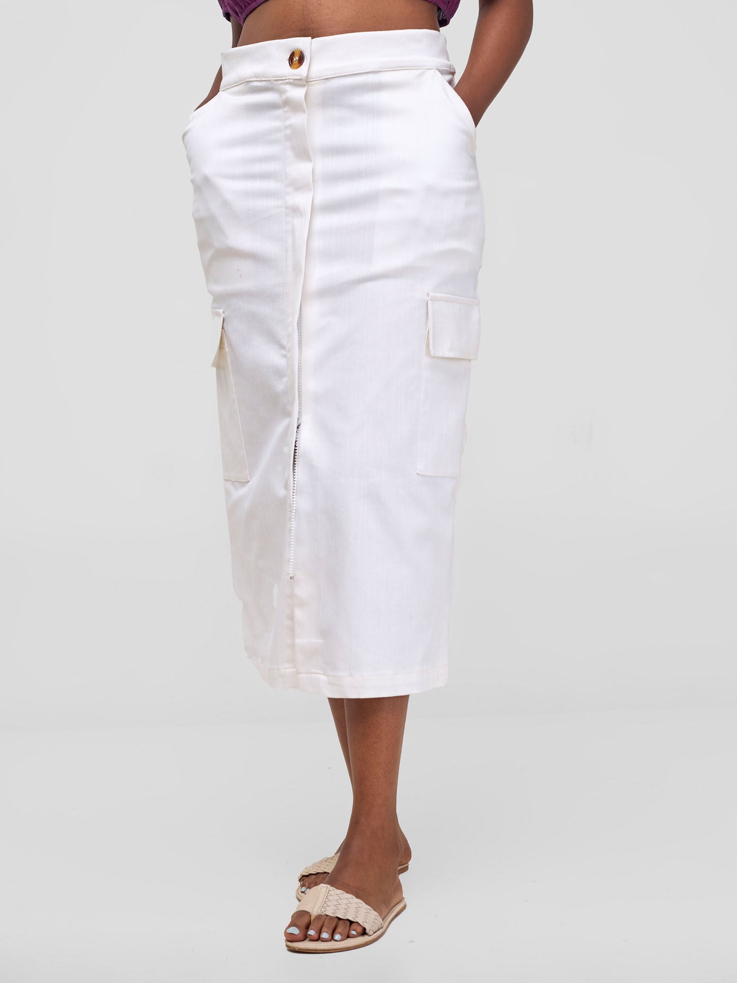 Safari Kamari  Front Slit Midi Skirt - White Cloud