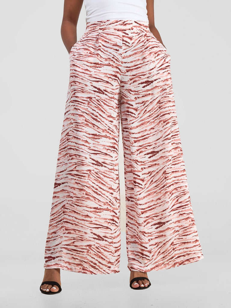 Vivo Basic Crepe Pants - Peach / White Print - Shopzetu