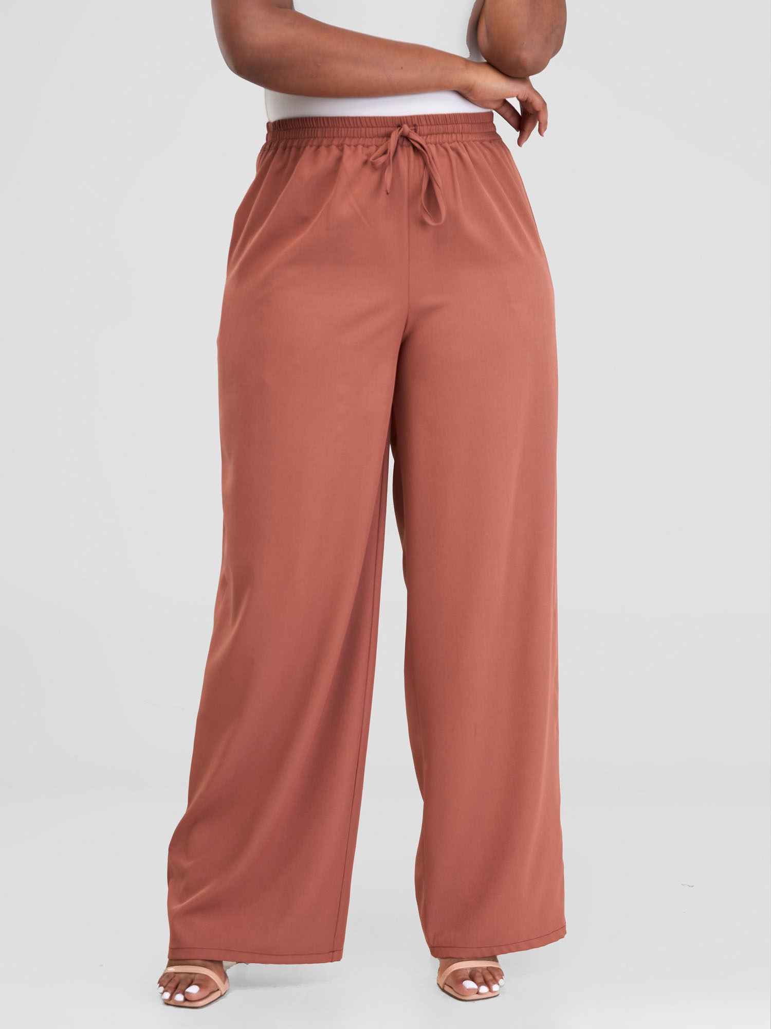 Vivo Zahari Drawstring Wide Leg Pants - Rust