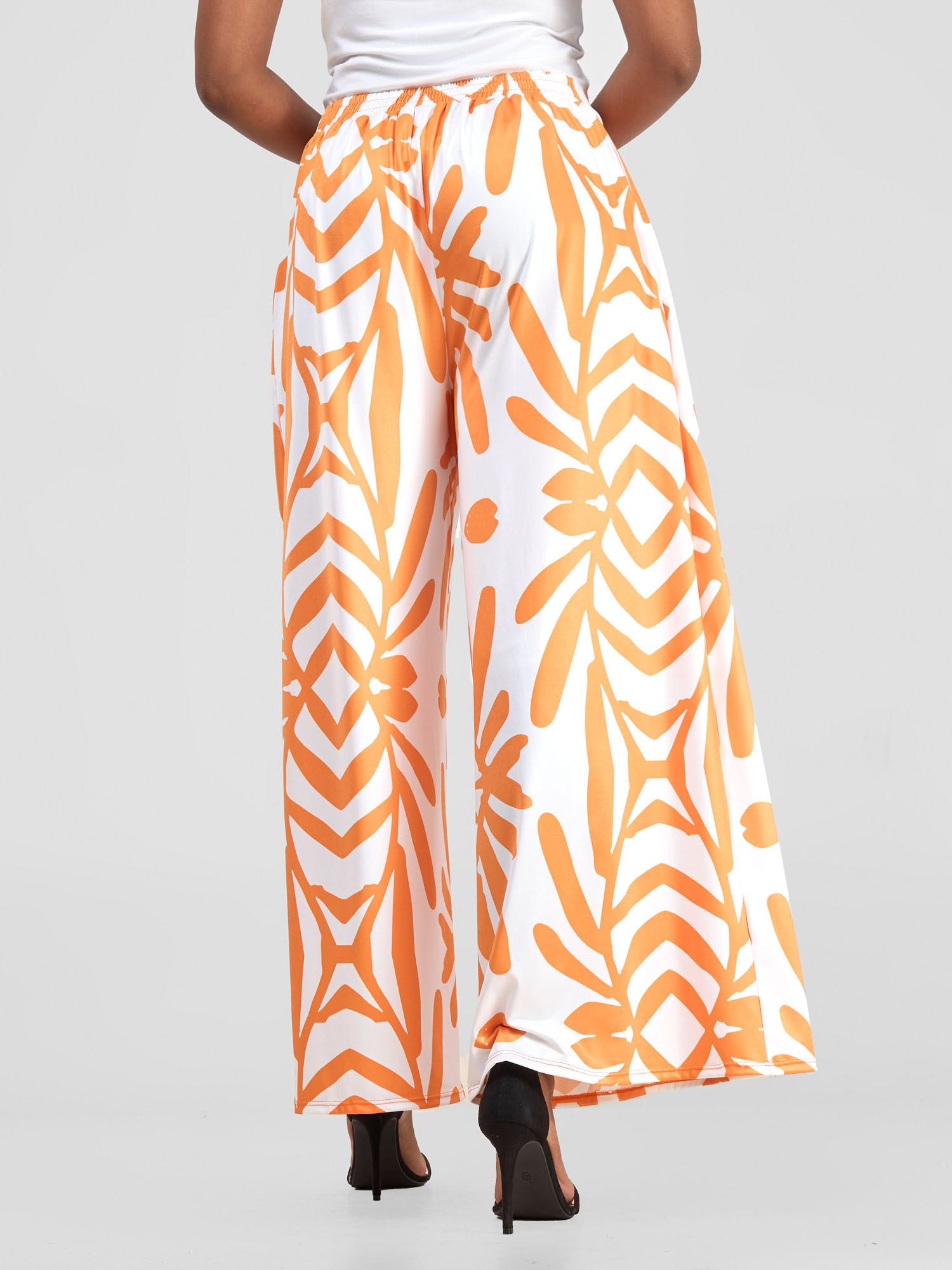 Vivo Kala Palazzo Pants - White / Orange Ukwi Print