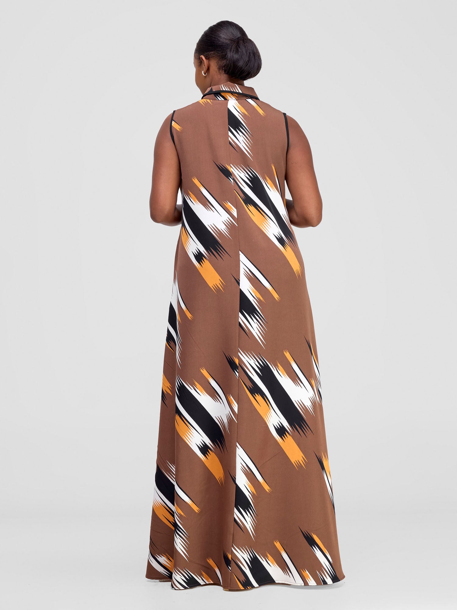 Vivo Shaa Sleeveless Maxi Dress - Brown / Mustard Print