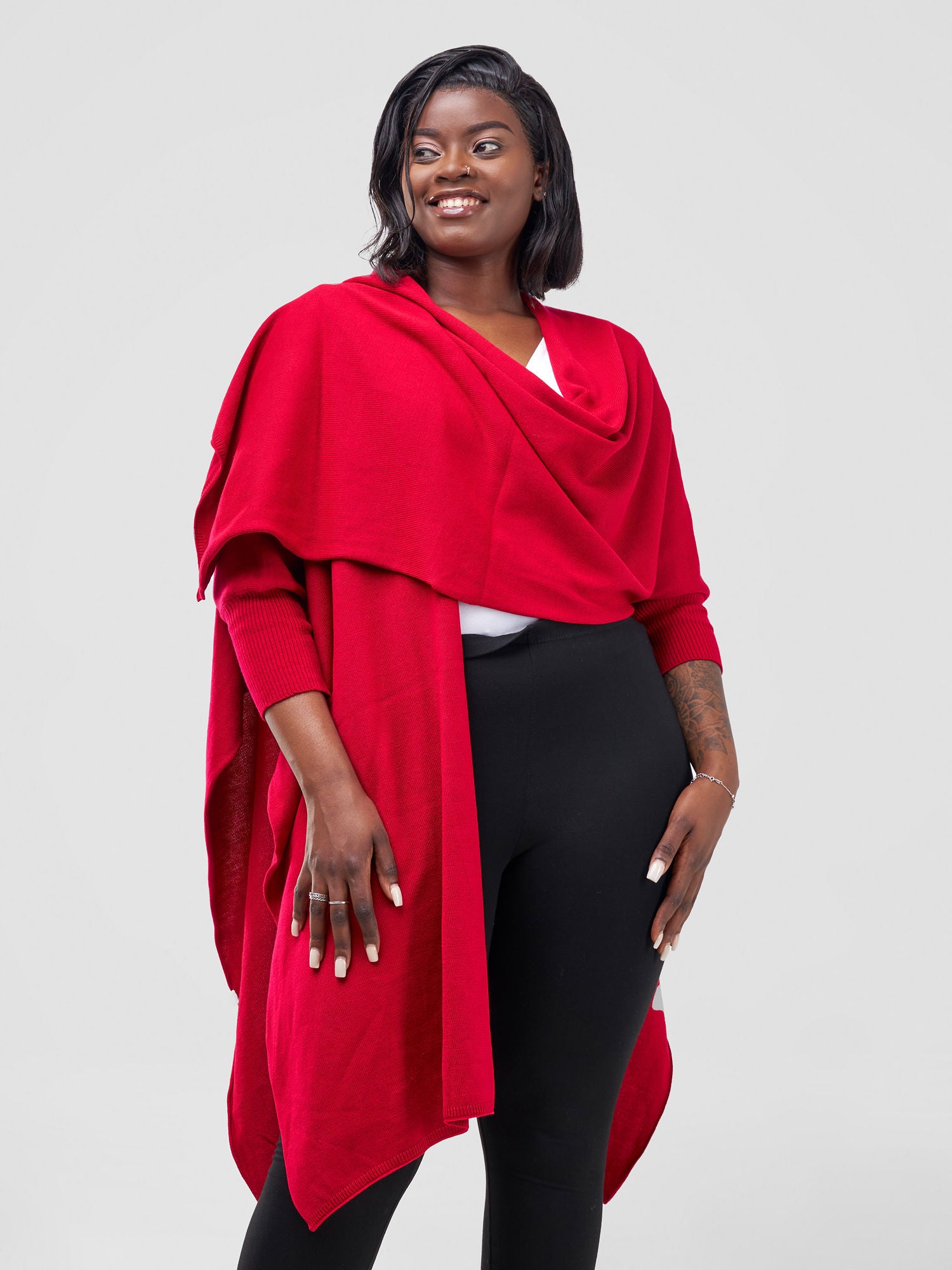 Vivo Cuffed Wrap Poncho - Dark Red