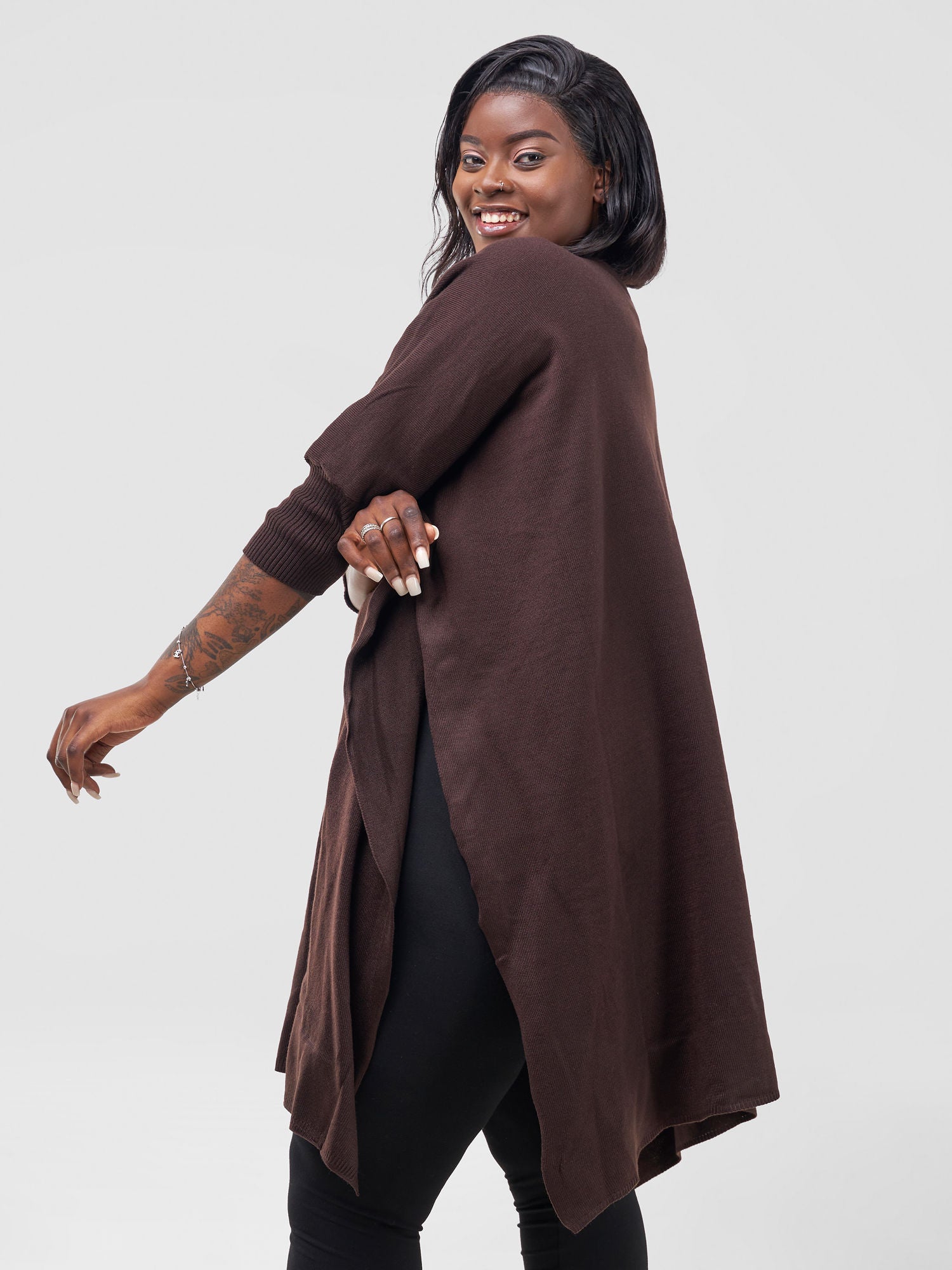 Vivo Cuffed Wrap Poncho - Dark Chocolate