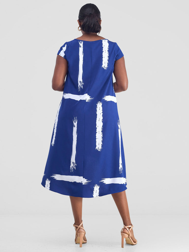 Vivo Jema High Low Tent Dress - Navy / White Print