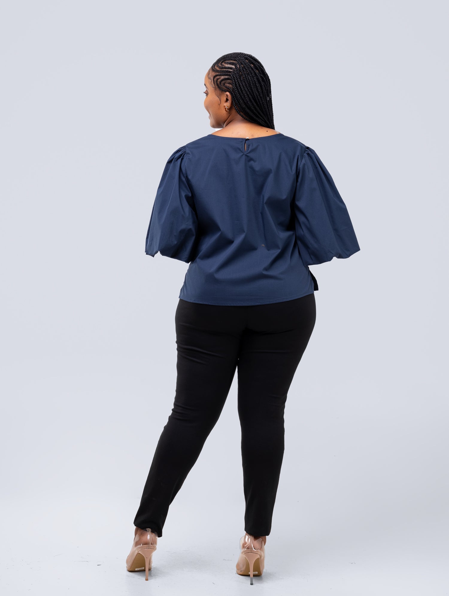 Safari Nimali Bubble Sleeve Top - Navy