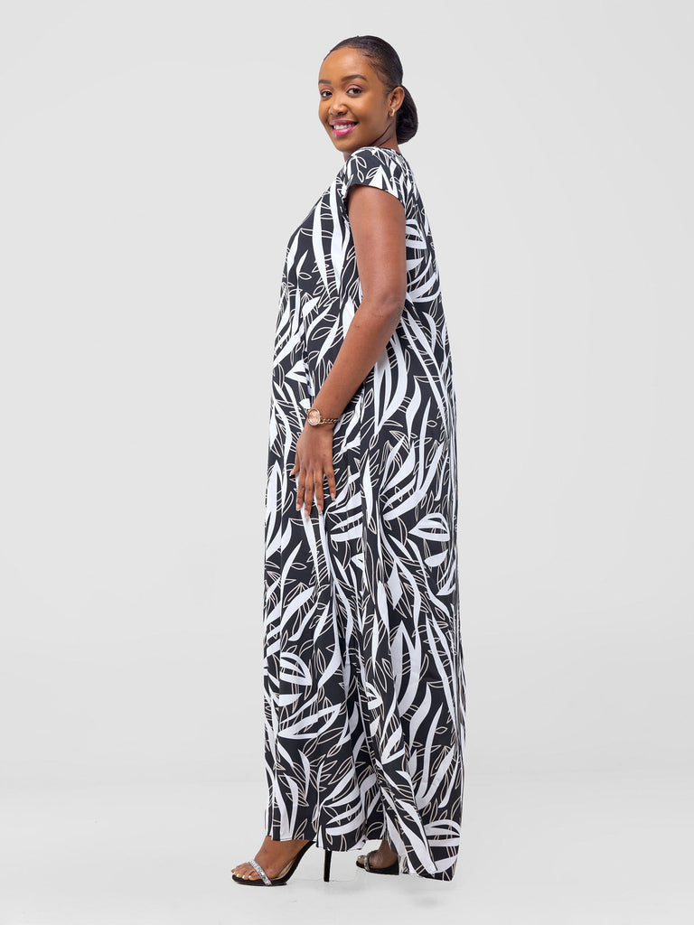 Vivo Sakari Cap Sleeve Maxi Dress - Black / Grey Print