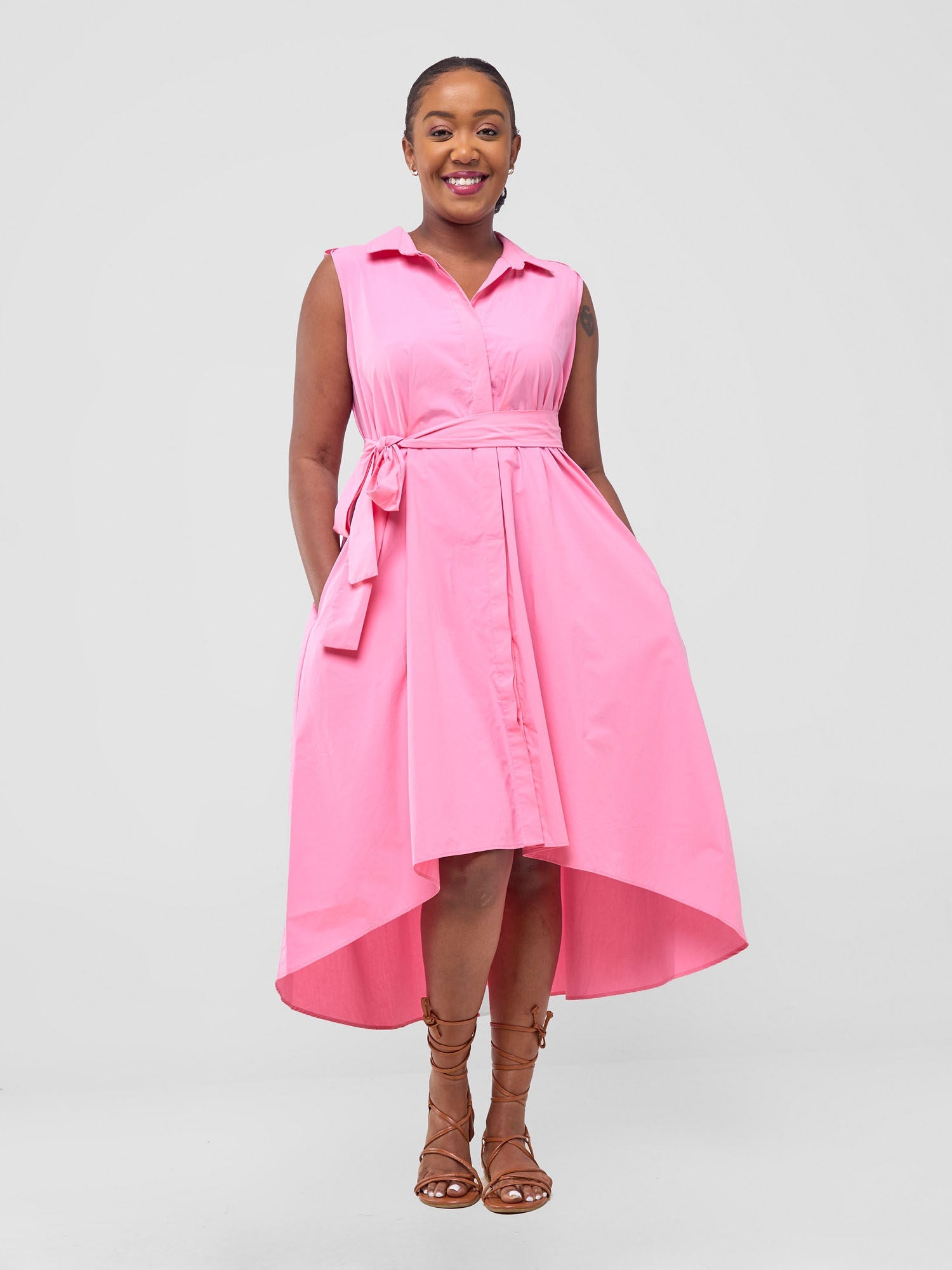 Safari Zene High Low Shirt Dress - Pink