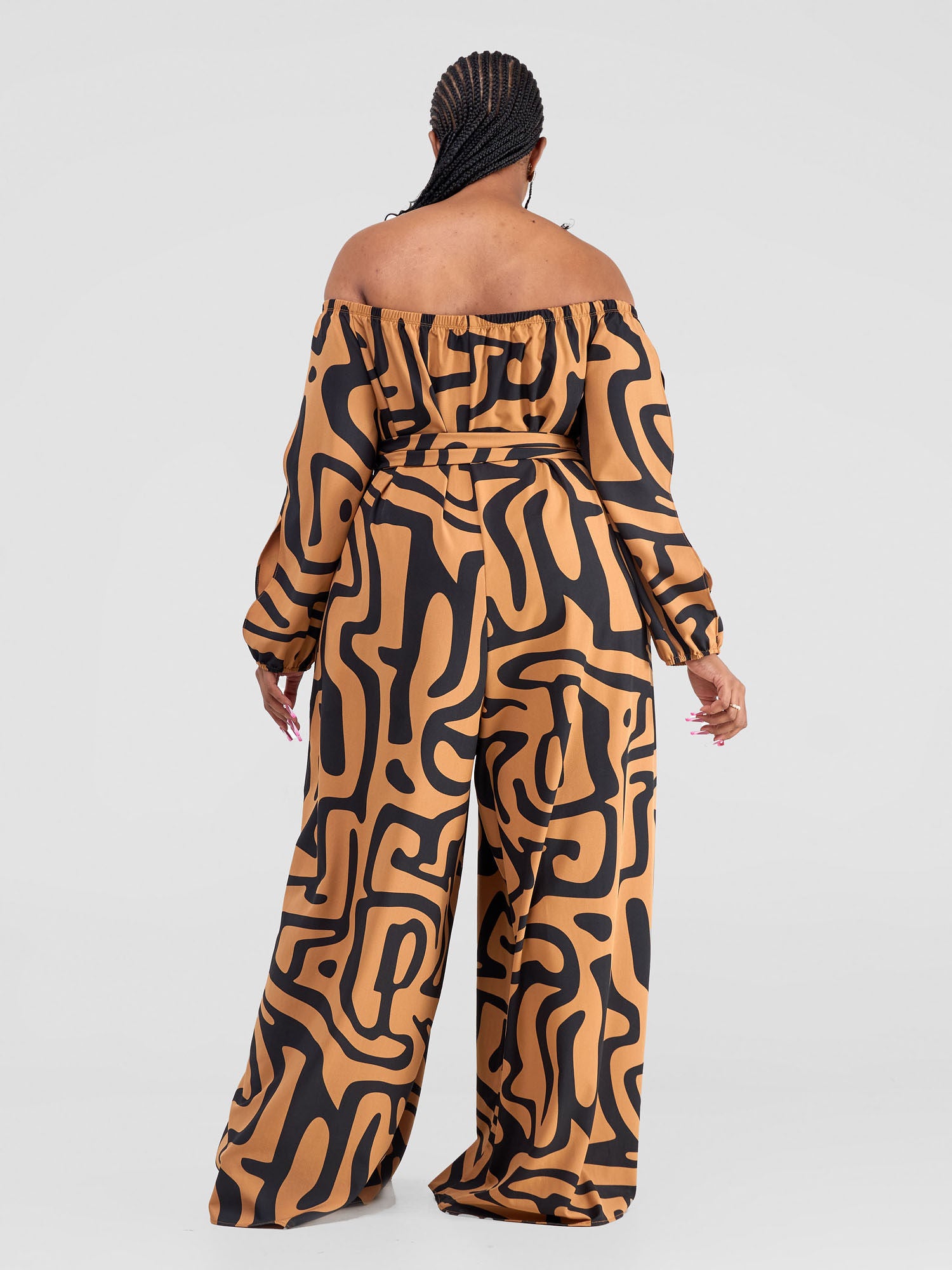Vivo Yumi Off Shoulder Jumpsuit  - Mustard / Black Tamra Print