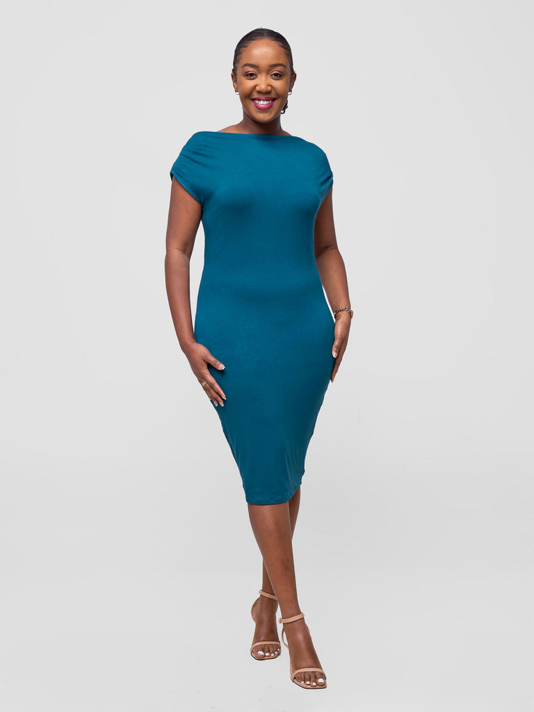 Vivo Fahari Cowl Drape Bodycon - Teal
