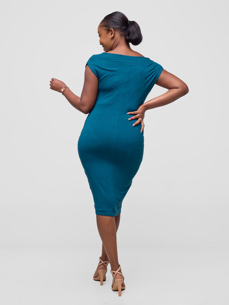 Vivo Fahari Cowl Drape Bodycon - Teal