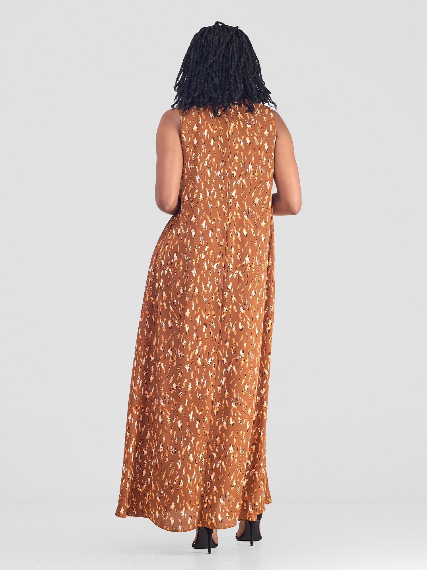 Vivo Ava Front Pleat Maxi Dress - Brown / Black Print