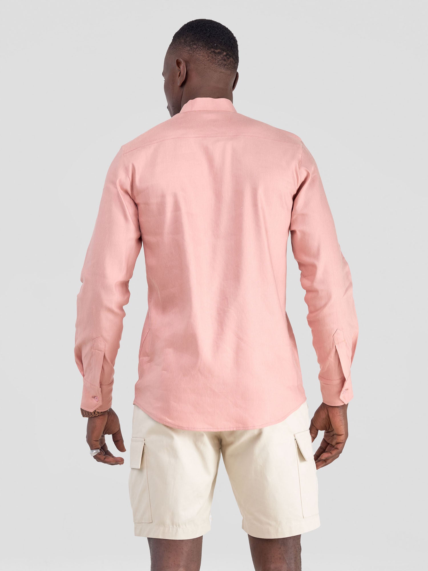 Safari Men's Chinese Collar Long Sleeve Shirt - Coral