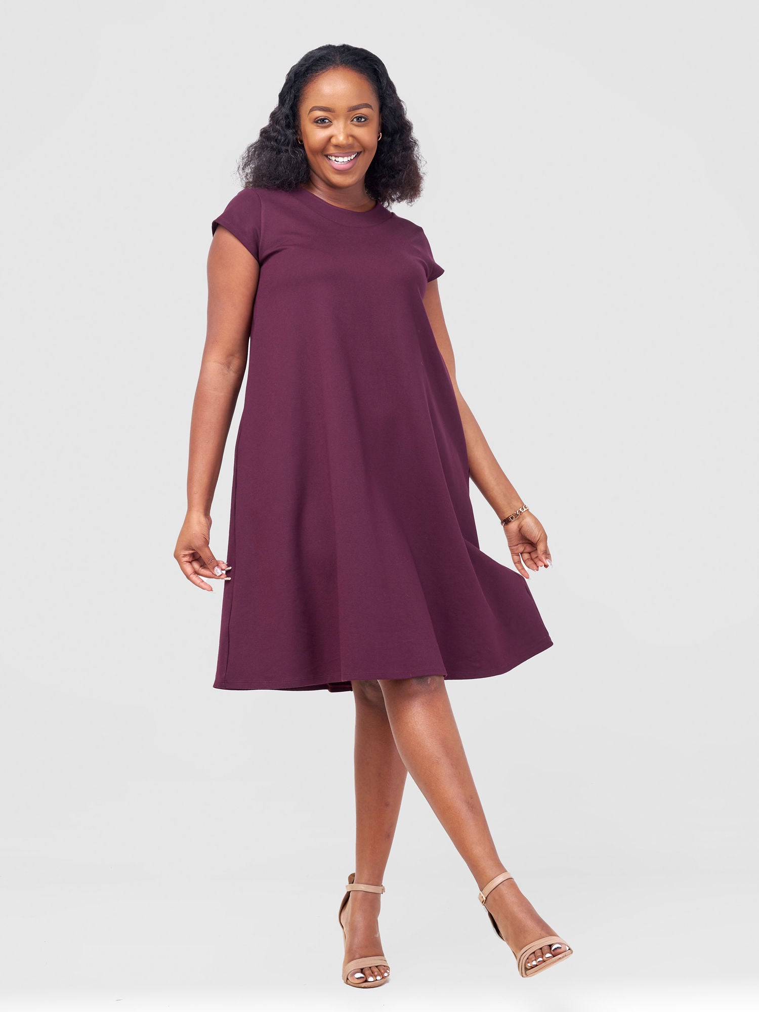 Burgundy cap sleeve dress best sale