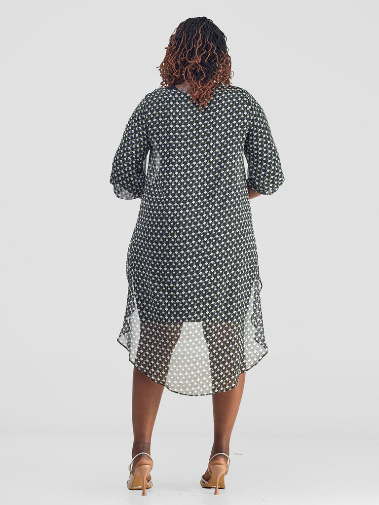 Vivo Basic Nalia High-low Chiffon Top - Black / Green Lora Print